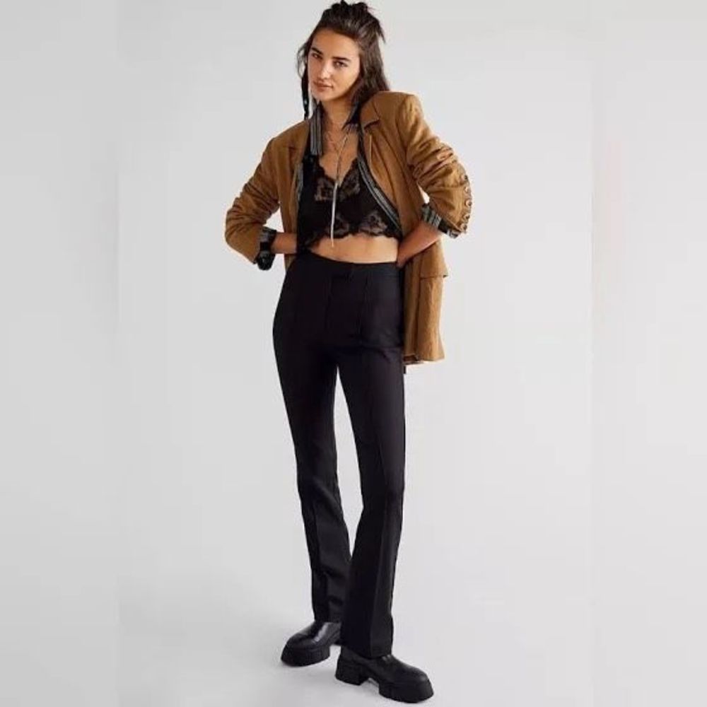 Free People The Real Deal Split Hem Pants Women's Black Trousers Size 28